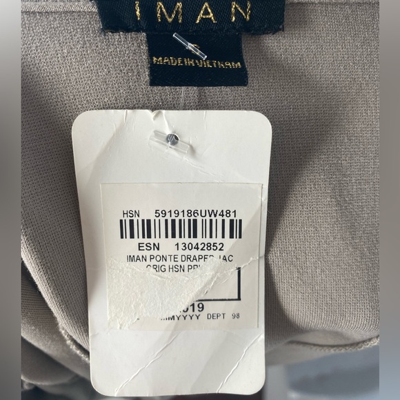 IMAN NWT Tan Global Chic Perfect Ponte Draped Beige Asymmetrical Jacket - Picture 6 of 9
